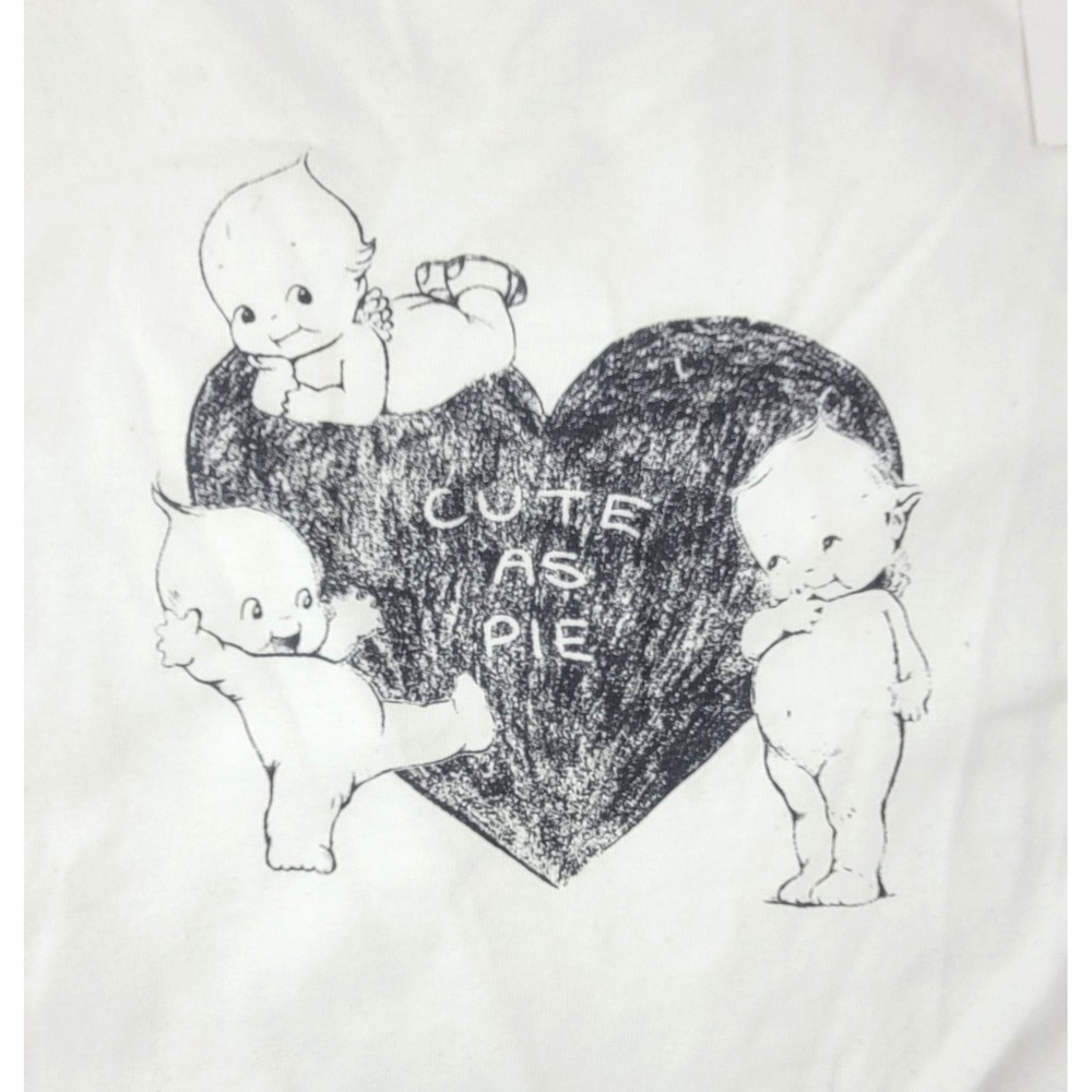 Cotton:On Fitted Longline Kewpie Cute As Pie T-Shirt - White w/ Red Trim - XXS - Picture 2 of 4